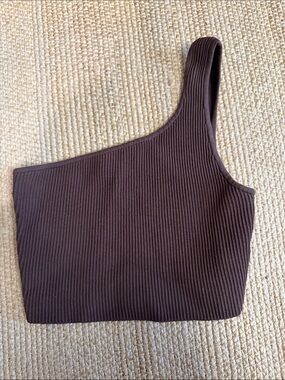 Babaton Women’s One-Shoulder Ribbed Crop — Chocolate Brown
